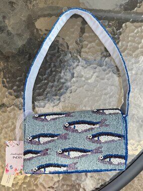 BRAND NEW Viral Beaded BLUE SARDINE Bag Handbag!!